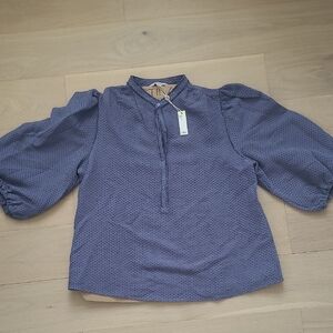 NWT Max Studio London Slate Blue Textured Puff Sleeve Blouse. Size L